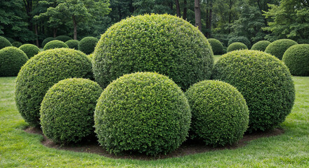 Neatly Trimmed Green Spherical Bushes in Garden