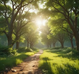 Sun-dappled bokeh, blurred green garden trees,  branches,  photography,  summer