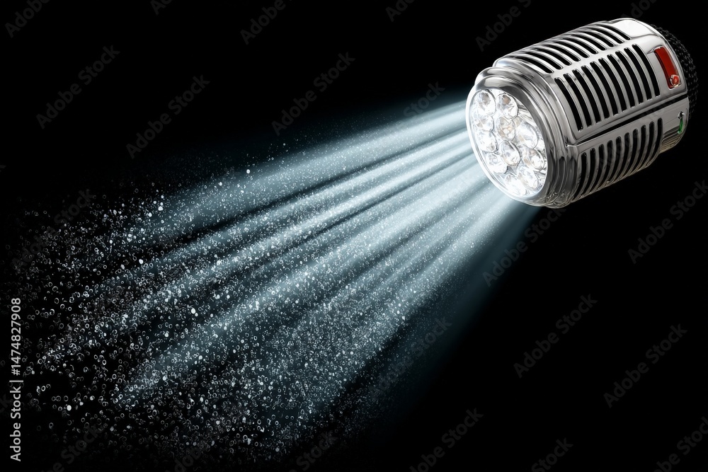 Aufkleber Unique light design projects bright beams into dark space, creating a captivating visual effect with particles illuminated in the air