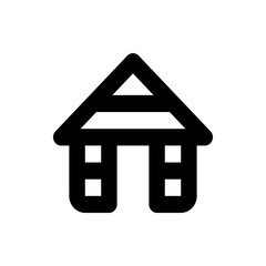 Illustration of a simple house icon with a triangular roof and square windows in a minimalist style design
