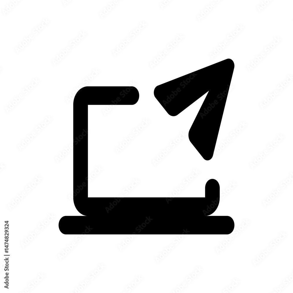 Poster black icon of a rectangle with rounded corners and an arrow pointing upwards and to the right side