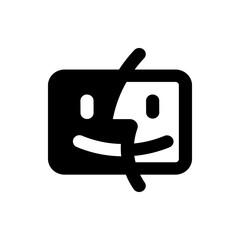 Black and white icon depicting two faces split in half within a rounded rectangle shape design element