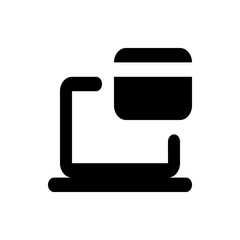 Illustration of a stylized laptop with a card hovering above the screen in a simple black design