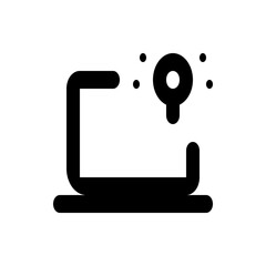 Illustration of a black laptop with a circular light bulb and four dots surrounding the bulb icon design
