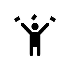 Illustration of a stick figure juggling three black rectangles with arms raised in a celebratory pose