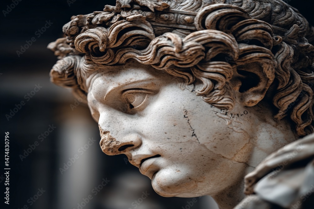 Poster sculpture of a youthful figure in detail captured, showcasing texture and expression in a classic ar