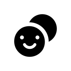 Illustration of a smiling face inside a circle with another partial circle above it in black color