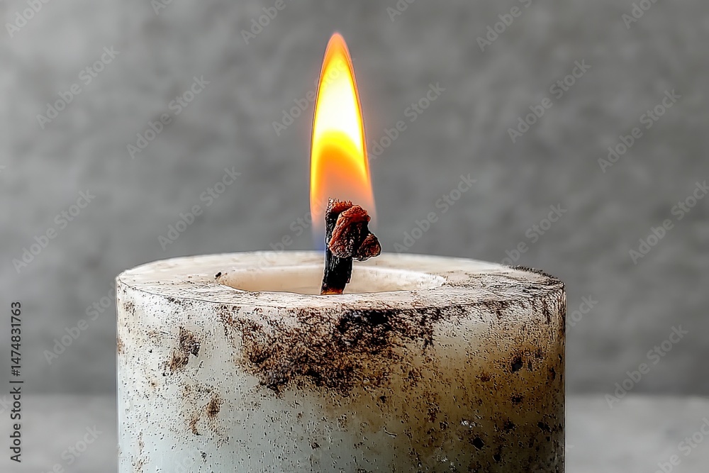 Aufkleber candle flame flickers warmly in a dimly lit room, casting soft shadows on a textured background