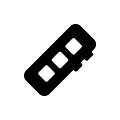 Illustration of a black ram module with three square cutouts and connectors on the side on a white background