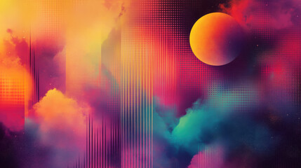 Obraz premium Abstract Cosmic Landscape with Vibrant Colors and Geometric Patterns