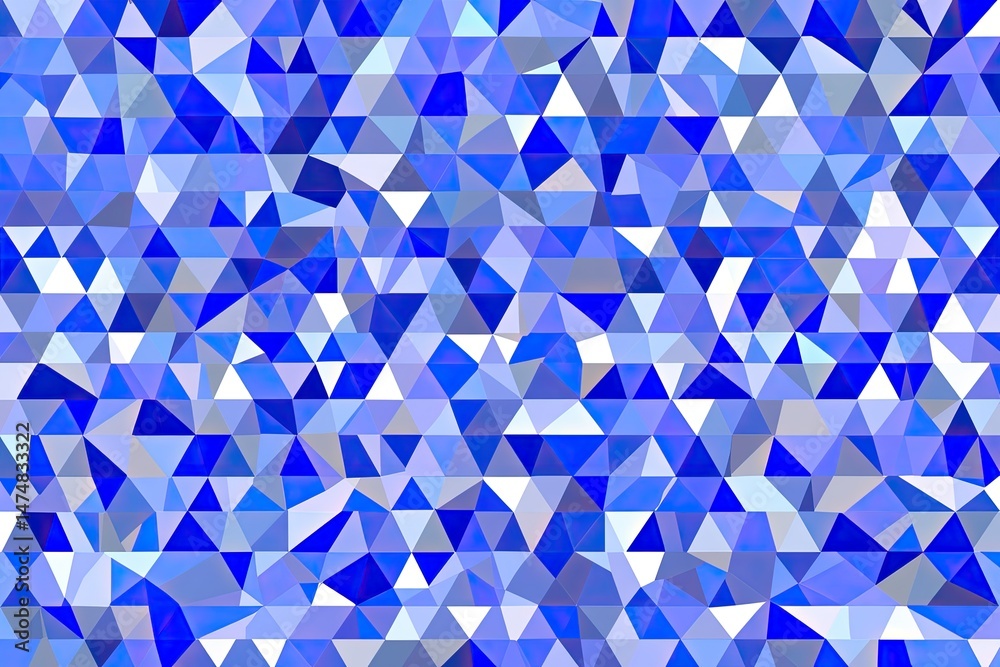 Poster abstract geometric pattern of many tiny triangles in shades of blue and white. the triangles are den