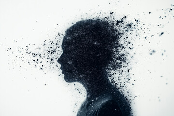 Abstract Profile Of A Disintegrating Human Form In Shades Of Blue And Gray