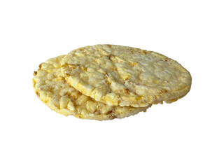 Rice cakes isolated on white background, healthy snack side view