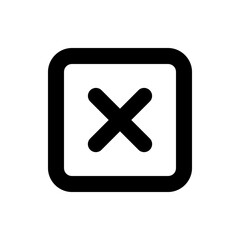 Black x mark inside a rounded square shape representing a negative choice or cancellation symbol icon design