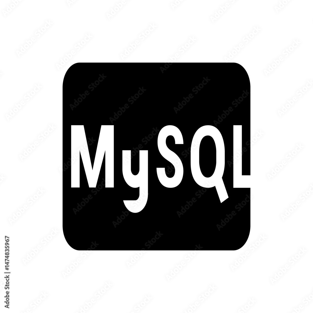 Poster mysql logo displayed in white letters on a black rounded rectangle, representing database technology