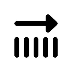 Black arrow pointing right above five vertical bars indicating movement or transmission on white background
