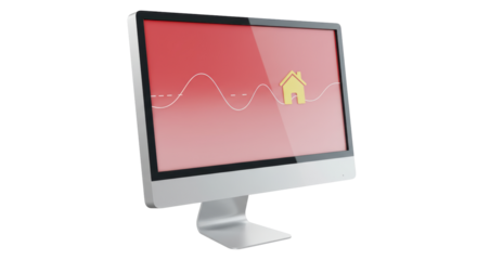 Isolated Computer Screen with House Icon and Graph