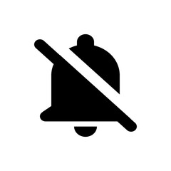Black bell with a diagonal line through it indicating muted or silent notification setting icon image