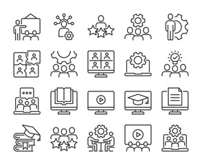 Workshop icons. Business training line icon set. Editable Stroke.