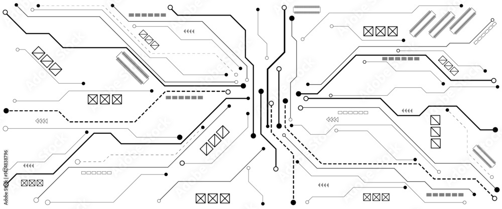 Aufkleber Abstract CPU processor or semiconductor with Power icon with glowing pixels on technology circuit board.