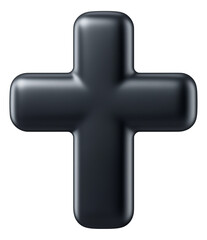 Obraz premium Black leather textured plus sign with soft, rounded edges on transparent background.