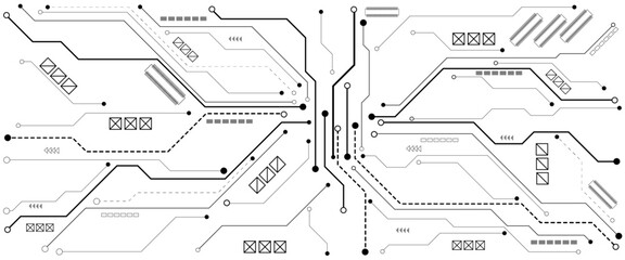 Abstract CPU processor or semiconductor with Power icon with glowing pixels on technology circuit board.