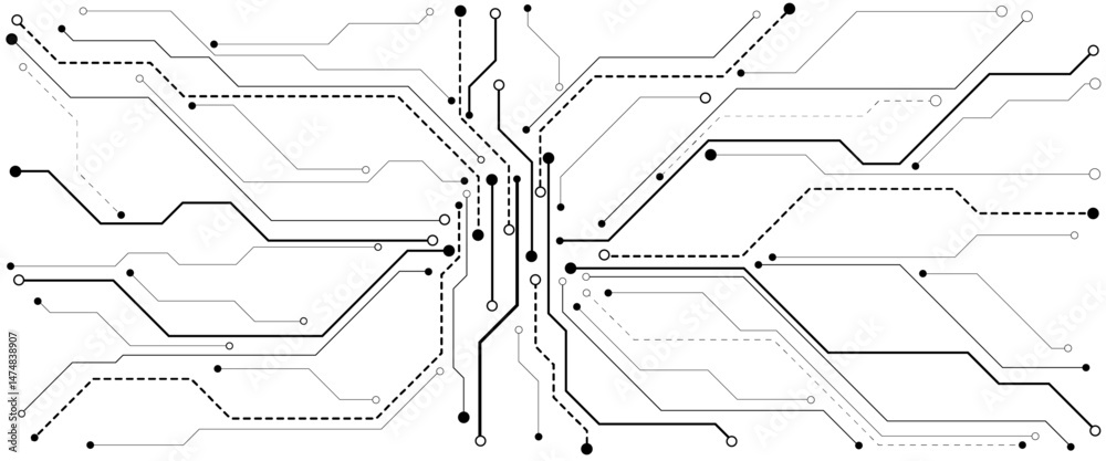 Poster Abstract CPU processor or semiconductor with Power icon with glowing pixels on technology circuit board.