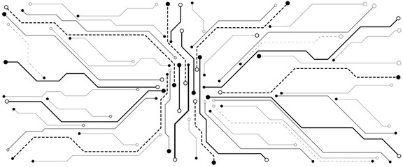 Abstract CPU processor or semiconductor with Power icon with glowing pixels on technology circuit board.