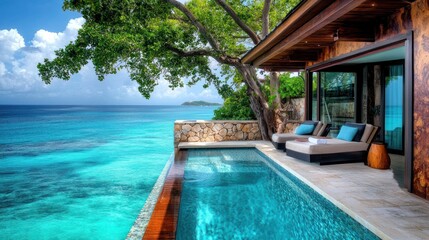 Fototapeta premium Luxury Oceanfront Villa with Private Infinity Pool