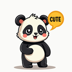Obraz premium Cute panda character with speech bubble saying 'Cute' 