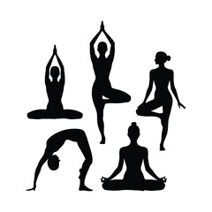 Silhouettes of women in various yoga positions