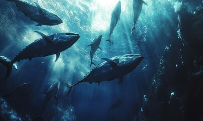 Fototapeta premium Tuna School Swimming in Ocean