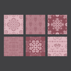 Set of Seamless Patterns. Rosewood and Pastel Pink Colors.