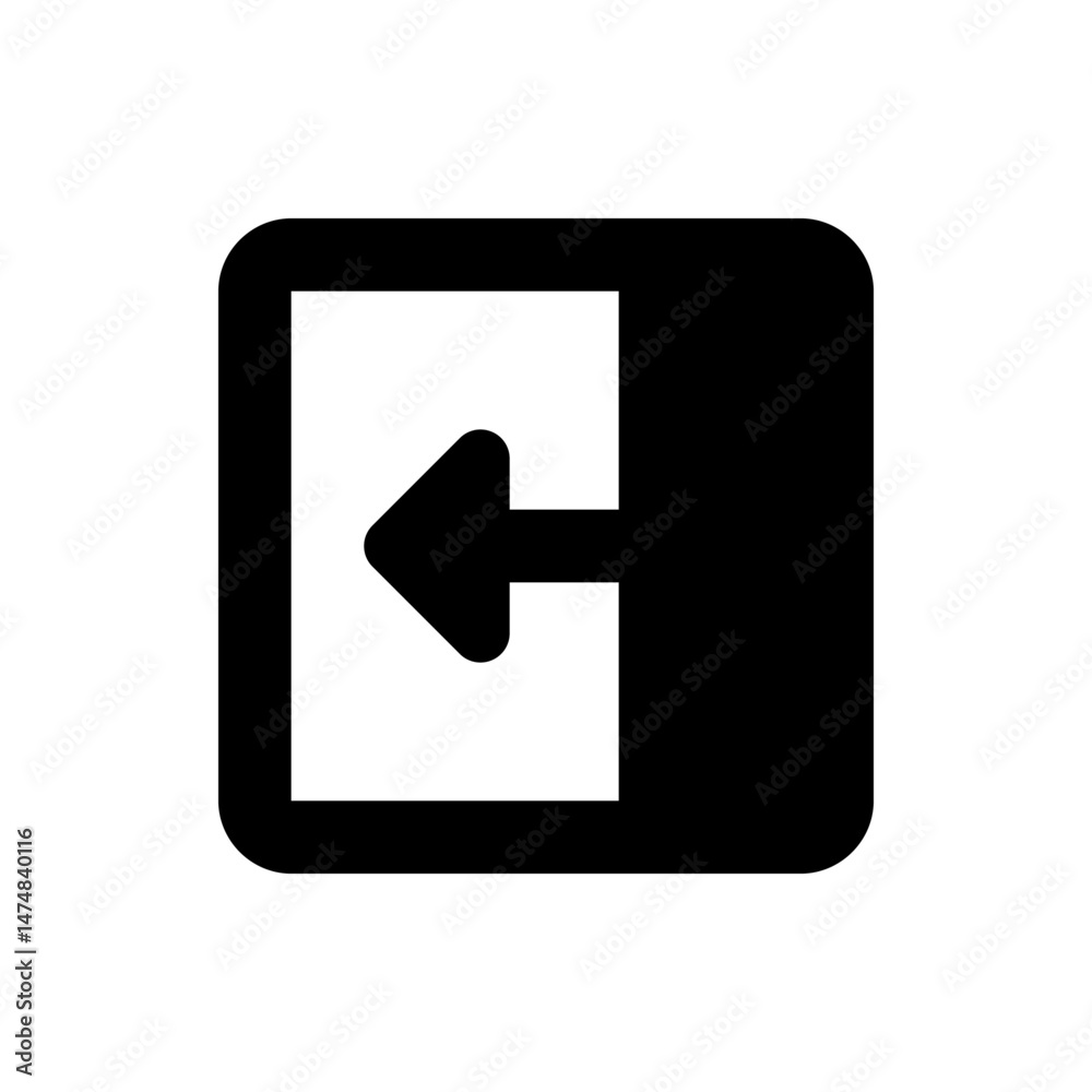 Poster black exit icon showing an arrow pointing to the left inside a square with rounded corners on white 