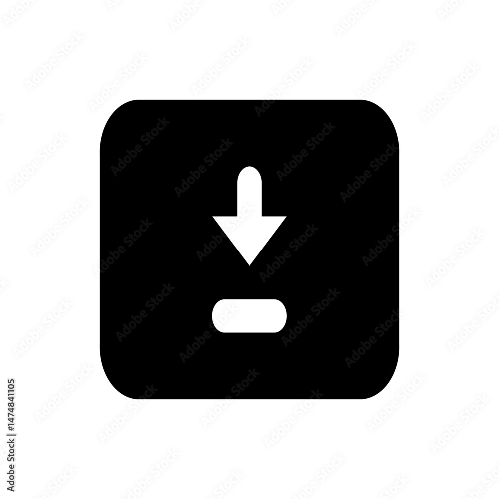 Poster a black rounded rectangle containing a white arrow pointing down with a horizontal line below it ins
