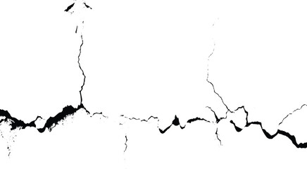 Crack vector isolated elements. Black cracks all over the surface isolated on a white background.