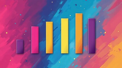 Abstract bars stand against a colourful, textured backdrop