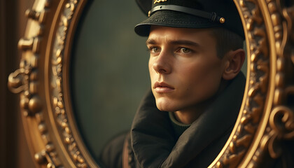 Obraz premium Photo of a soldier in a vintage frame 