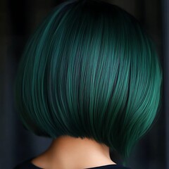 Fototapeta premium Emerald Cascade: Striking Green Bob Haircut Showcasing a Vibrant Aesthetic