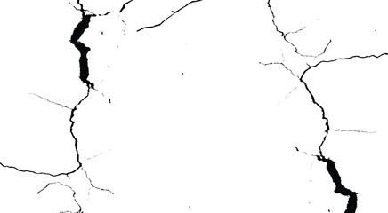 Surface cracks and fissures in ground.  Vector grunge cracked texture style with cracked texture. Black and white grunge urban texture vector with copy space. 