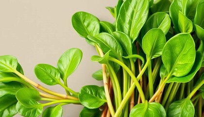 Fototapeta premium Freshly harvested water spinach, vibrant green tender shoots, isolated, raw, fresh