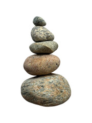 Stone cairn pyramid on white background, balance and harmony concept