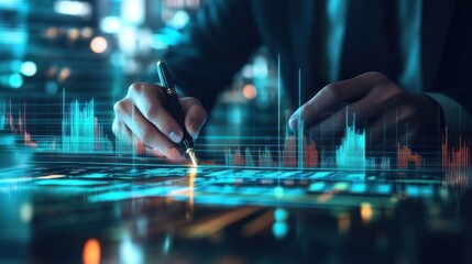Financial Expert Analyzing Stock Market Trends and Data Charts