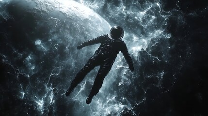 Fototapeta premium Astronaut floating in space abstract graphic design