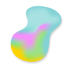 Abstract fluid organic shape with soft pastel gradient. Smooth flowing blob in light blue, pink, yellow, green tones. Modern design element