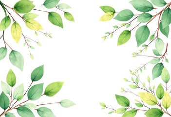 Obraz premium Elegant watercolor green leaves & branches, perfect for wedding stationery, wallpapers, and fashion , foliage, pattern