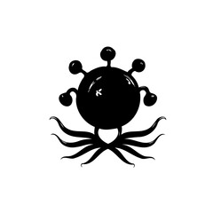 Abstract depiction of a unique sphere entity with appendages in monochrome