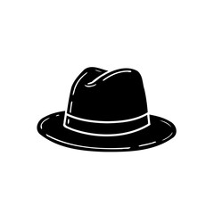 Classic dark brimmed hat illustration against white backdrop evoking sartorial elegance