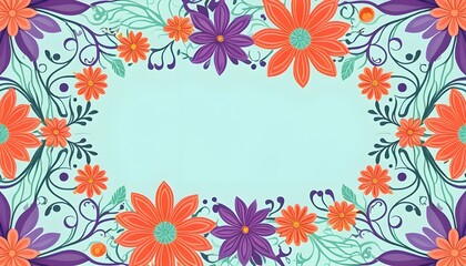 Elegant digital illustration of a floral border frame in teal green, adorned with 3D rendered blossoms, small hearts, and a butterfly perched on the top corner, high-definition 8K with clear backgroun