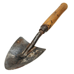 Vintage iron garden trowel with wooden handle and rustic finish, Isolated Transparent Background